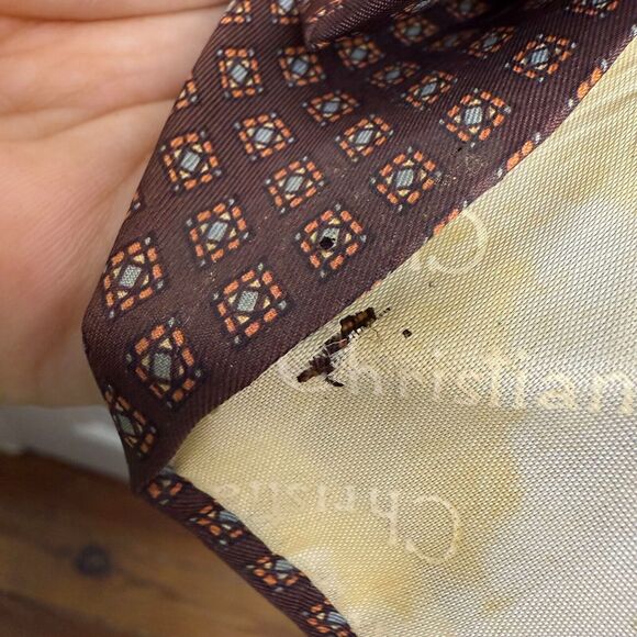 Christian Dior Cravates Silk Tie Mens Brown Geometric Pattern Necktie VTG - Picture 4 of 6